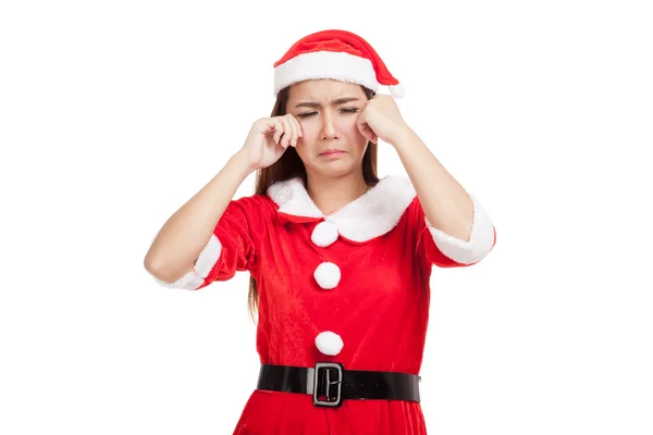 Menina asiática de Natal com roupas de Papai Noel chorar — Fotografia de Stock