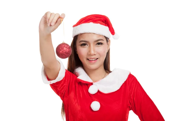 Asian Christmas girl with Santa Claus clothes with bauble ball — Stock Photo, Image