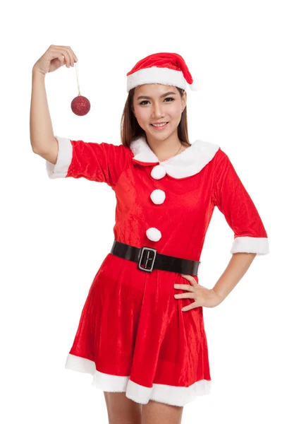 Asian Christmas girl with Santa Claus clothes with bauble ball — Stock Photo, Image