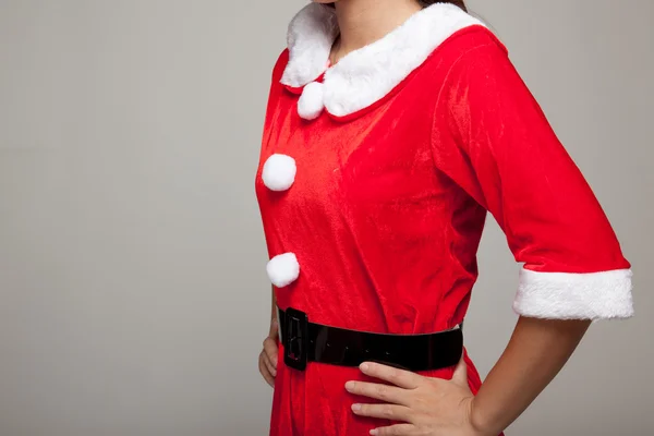Menina asiática de Natal com roupas de Papai Noel — Fotografia de Stock