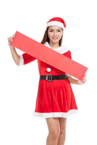 Asiática chica de Navidad con Santa Claus ropa con signo en blanco — Foto de Stock