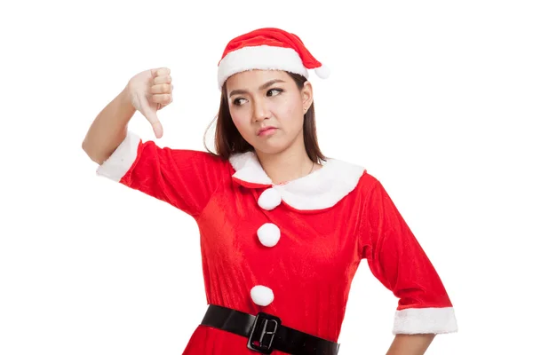 Asiático menina de Natal com Papai Noel roupas polegares para baixo — Fotografia de Stock