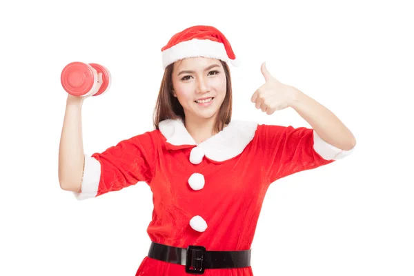 Asiatique fille de Noël pouces vers le haut avec Santa Claus vêtements et rouge — Photo