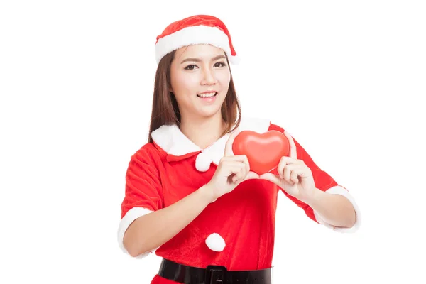 Asian Christmas girl with Santa Claus clothes with red heart — Stock Photo, Image