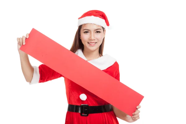 Asiatico ragazza di Natale con Babbo Natale vestiti con segno bianco — Foto Stock