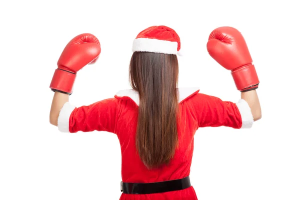 Asiatiska Christmas flicka med Santa Claus kläder och boxning handske — Stockfoto