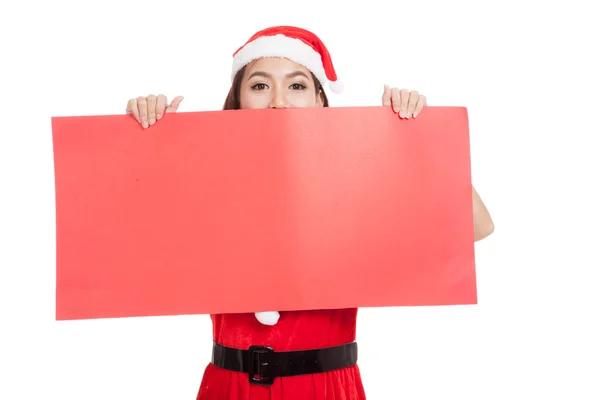 Asiatico ragazza di Natale con Babbo Natale vestiti con segno bianco — Foto Stock