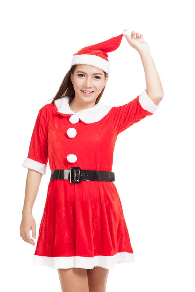 Asiatique fille de Noël avec Santa Claus vêtements — Photo