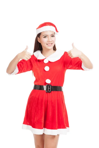 Asiatico Natale ragazza con Babbo Natale vestiti spettacolo pollice su — Foto Stock