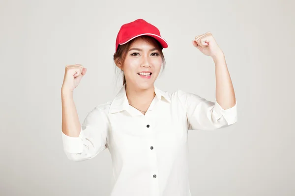 Feliz chica asiática con sombrero rojo —  Fotos de Stock