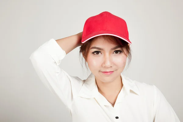 Feliz ásia menina com vermelho chapéu — Fotografia de Stock