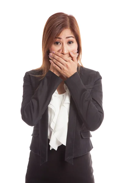 Mooie jonge Aziatische vrouw haar mond dicht — Stockfoto