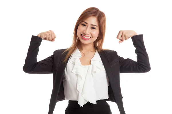 Beautiful young Asian woman flex bicep — Stock Photo, Image