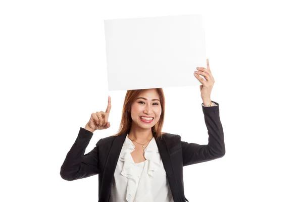 Young Asian business woman point to  blank sign Stock Image