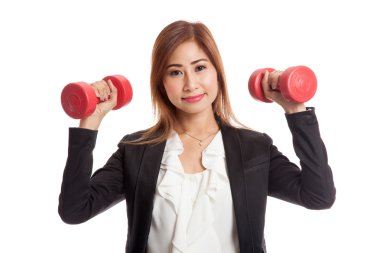 Sağlıklı Asya iş kadını dumbbells ile