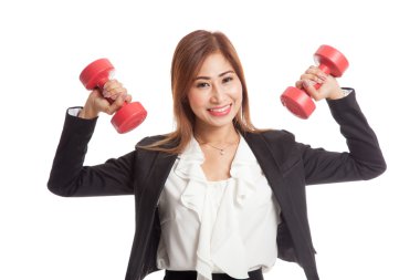 Sağlıklı Asya iş kadını dumbbells ile