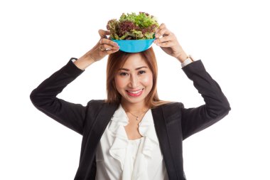 Sağlıklı Asya iş kadını ile salata