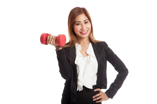 Healthy Asian business woman with dumbbells — Stock Photo, Image