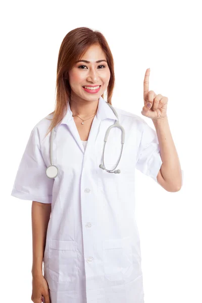 Asiático joven mujer médico punto hasta — Foto de Stock