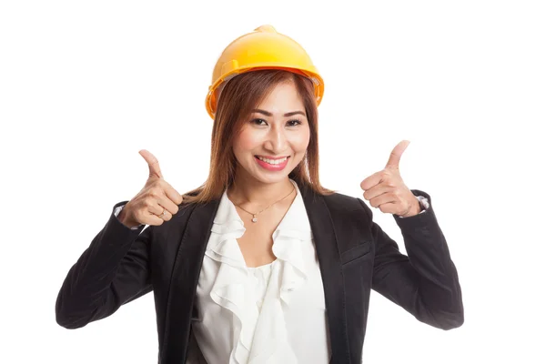 Asian engineer woman thumbs up with both hands — Stock Photo, Image