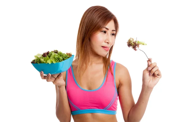 Schöne asiatische gesunde Mädchen genießen Salat essen — Stockfoto