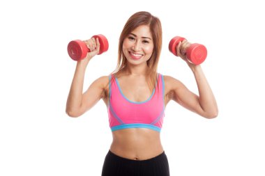 Güzel Asyalı sağlıklı kız egzersiz halter ile