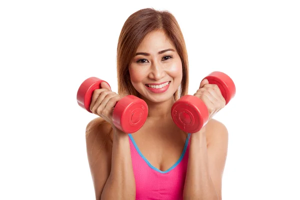 Mooie Aziatische gezond meisje oefening met halter — Stockfoto