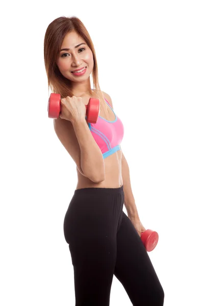 Beautiful Asian healthy girl exercise with dumbbell — Stock Photo, Image