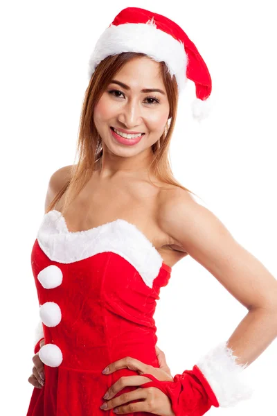 Menina asiática de Natal com roupas de Papai Noel — Fotografia de Stock