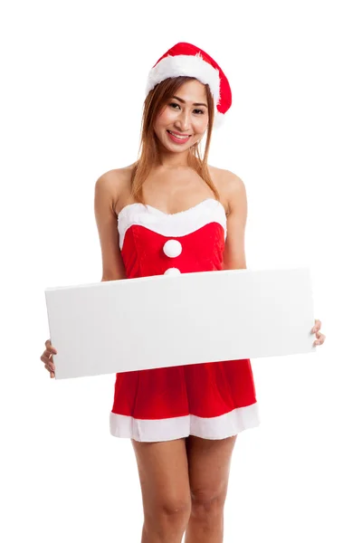 Asiatico ragazza di Natale con Babbo Natale vestiti con segno bianco — Foto Stock