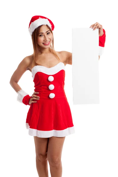 Asiatico ragazza di Natale con Babbo Natale vestiti con segno bianco — Foto Stock