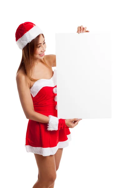 Boş işareti ile Noel Baba kıyafetleri ile Asya Noel kız — Stok fotoğraf