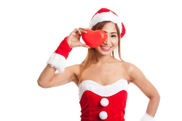 Asiatico ragazza di Natale con Babbo Natale vestiti con cuore rosso — Foto Stock