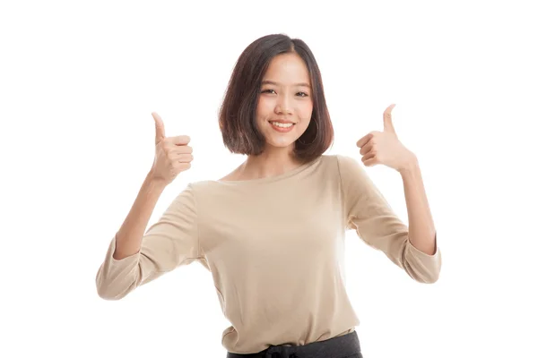Unga asiatiska affärskvinna Visa två tummar upp — Stockfoto