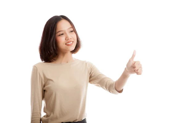 Asiática mujer de negocios pulgares arriba y sonrisa — Foto de Stock