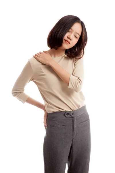 Unga asiatiska affärskvinna fick tillbaka smärta — Stockfoto