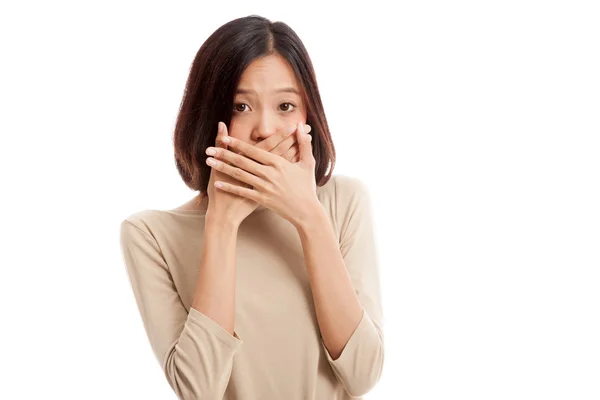 Beautiful young Asian woman close her mouth — Stock Photo, Image