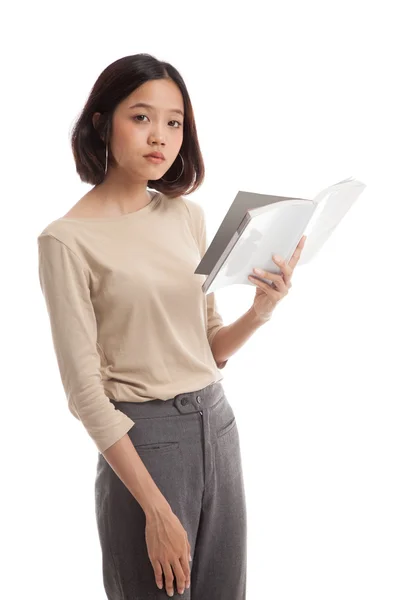 Jovem mulher de negócios asiática com um livro — Fotografia de Stock