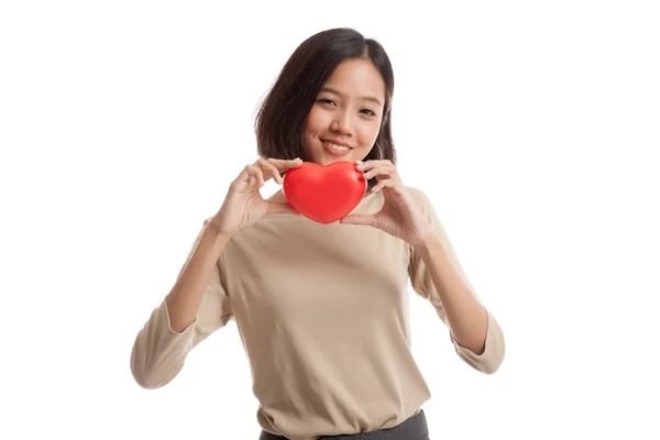 亚洲商界女强人与红色的心 — 图库照片
