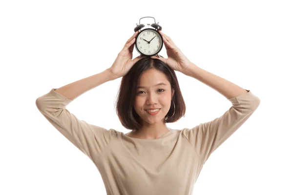 Joven mujer de negocios asiática sonrisa con un reloj — Foto de Stock