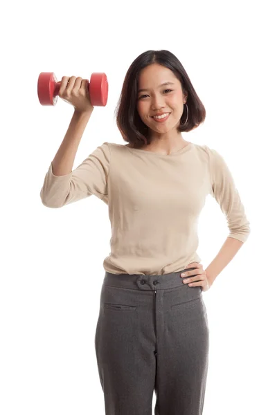 Saludable mujer de negocios asiática con mancuernas — Foto de Stock