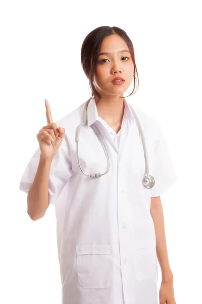 Asian young female doctor point up — Stock Photo, Image