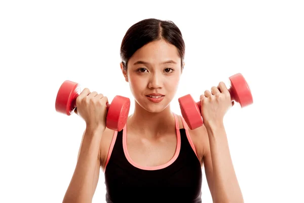 Beautiful Asian healthy girl exercise with dumbbell — Stock Photo, Image