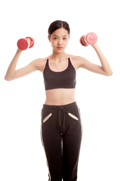 Mooie Aziatische gezond meisje oefening met halter — Stockfoto