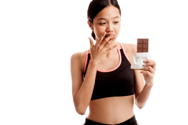 Veary szép egészséges ázsiai lány boldog, csokoládé — Stock Fotó