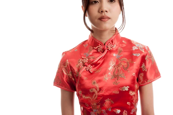 Close up van Aziatisch meisje in chinese cheongsam jurk — Stockfoto