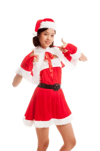 Gadis Asian Christmas Santa Claus menunjukkan 2 jempol up — Stok Foto