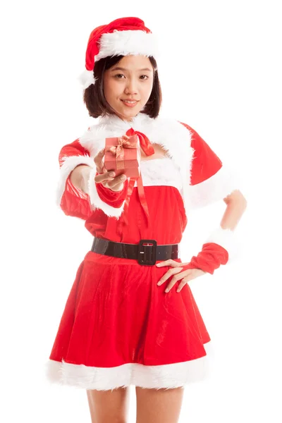 Asiatische Weihnachten Weihnachtsmann Mädchen und Geschenk-Box — Stockfoto