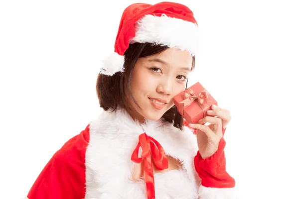 Asian Christmas Santa Claus girl and  gift box — Stock Photo, Image