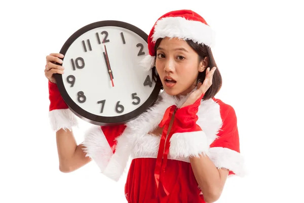 Asiatische Weihnachten Weihnachtsmann Mädchen und Uhr um Mitternacht — Stockfoto
